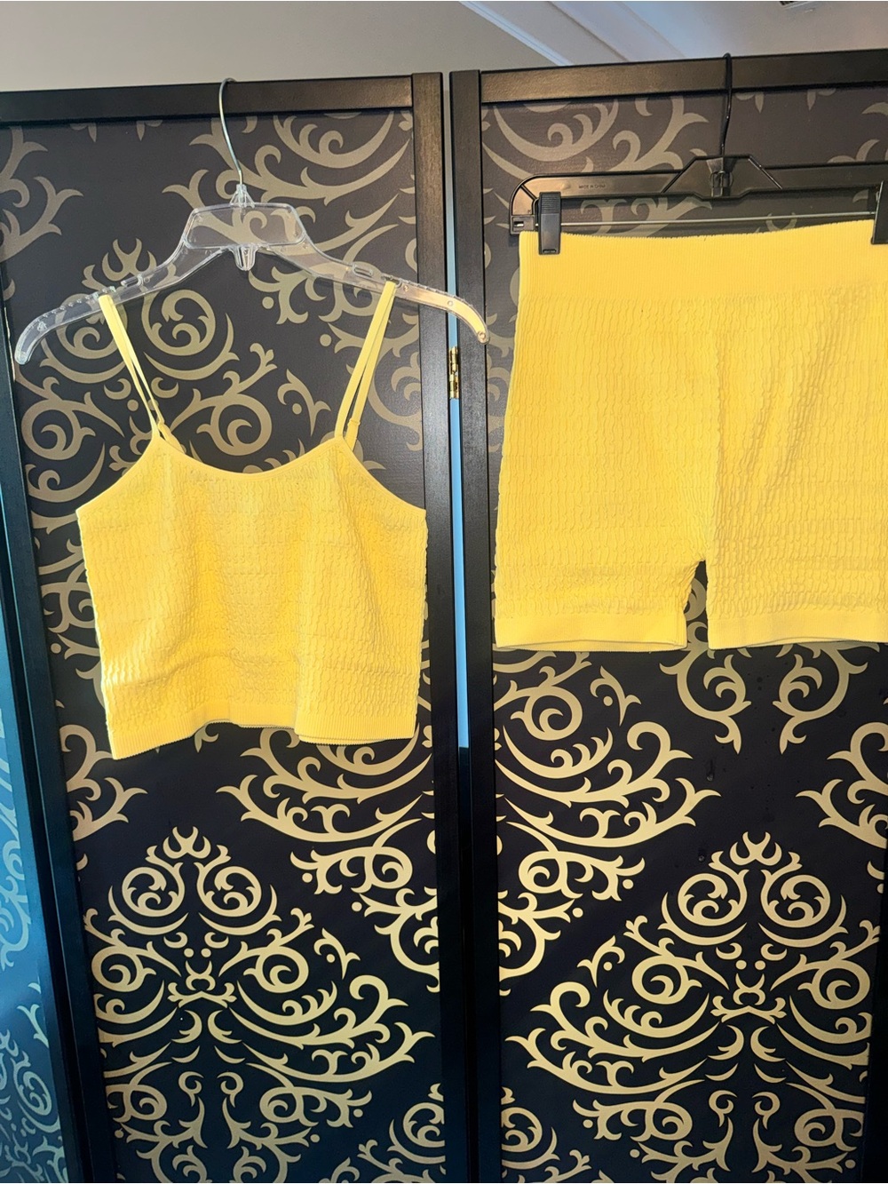Fashion Nova Yellow Textured Tank Top & Bike Shorts Set
